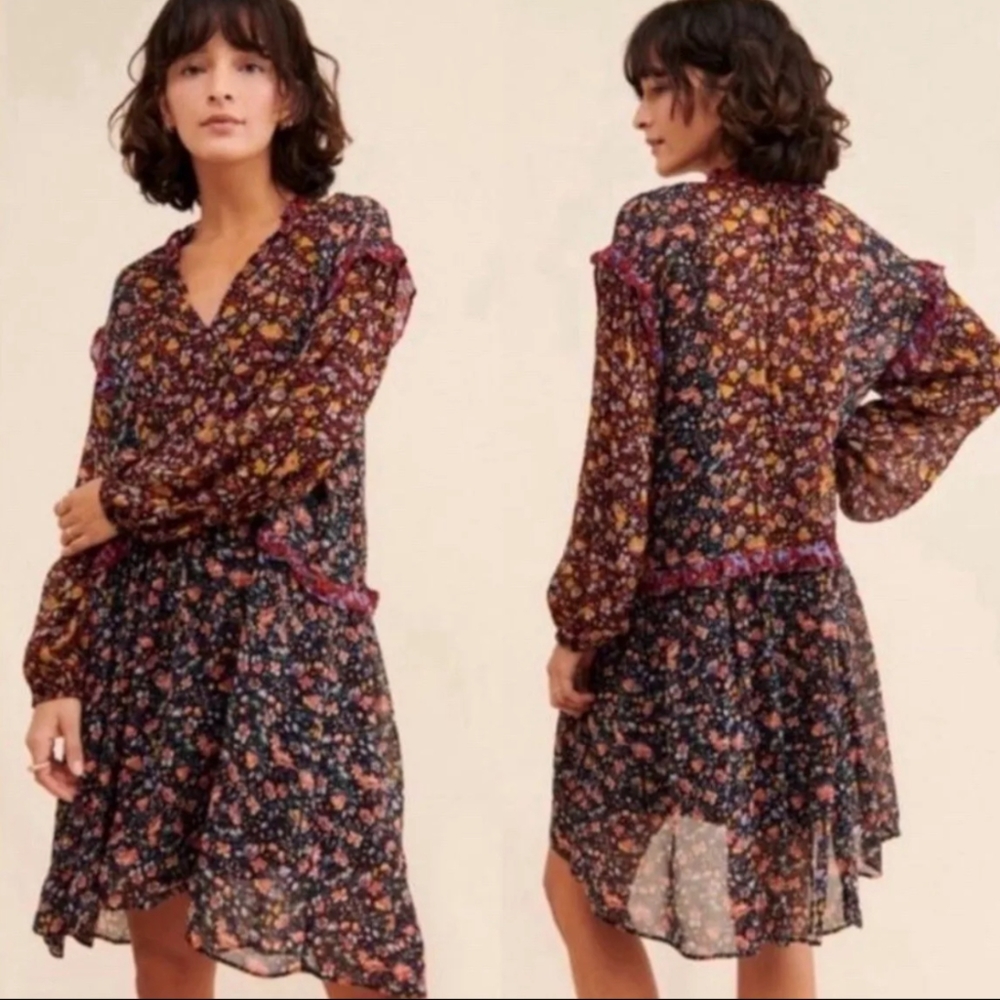 Anthropologie Helene Tunic Dress Floral Ruffled Sz L